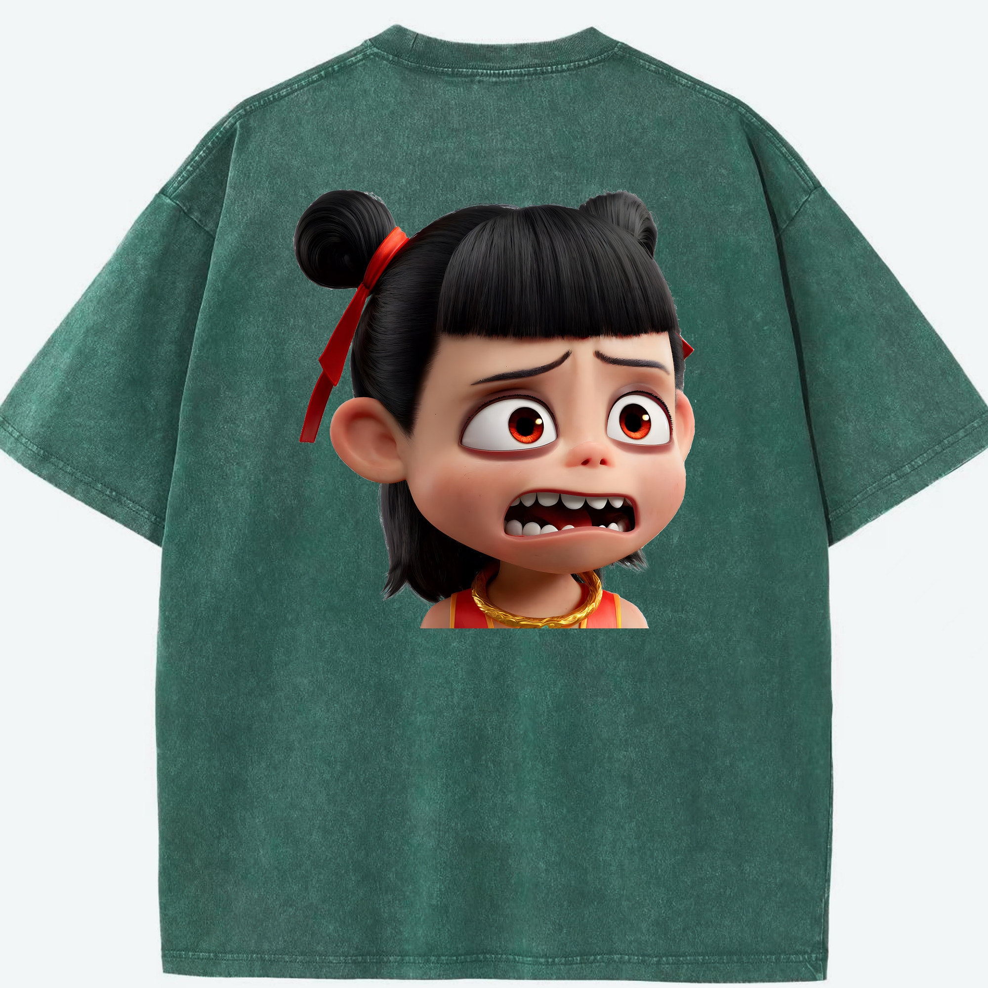 （画像用） Ne Zha 2 ナタ 魔童の大暴れ 綿100% ヴィンテージ風 半袖Tシャツ（背面プリント）